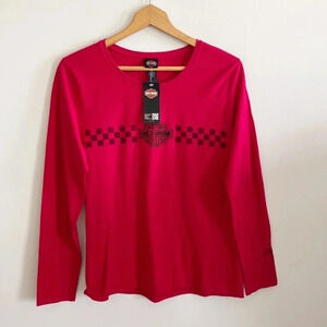 Harley-Davison cherry red and black long sleeve graphic logo tee size M